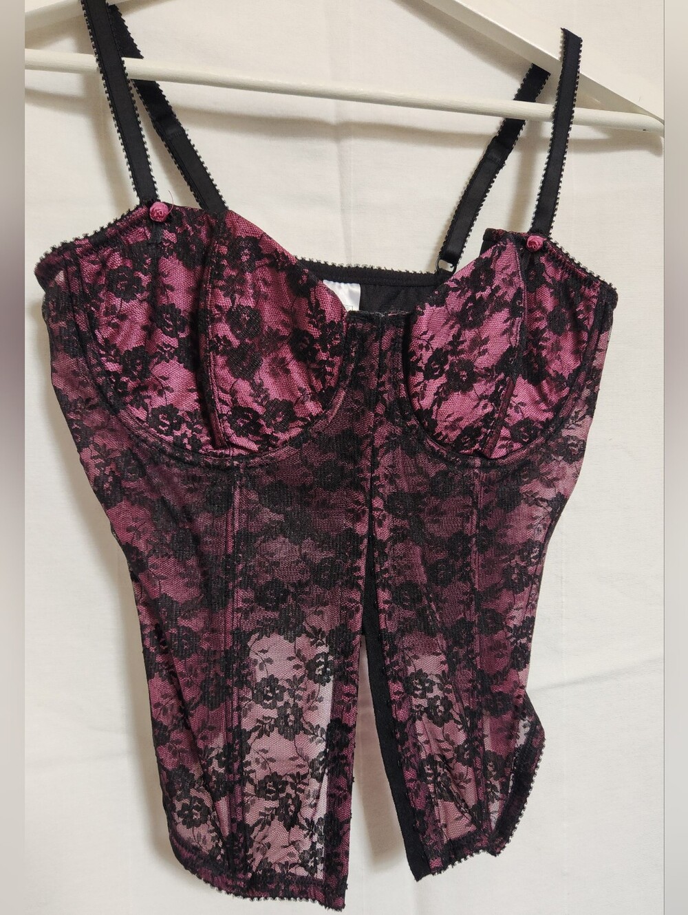 H&M Black Lace Overlay Plum Bustier Top